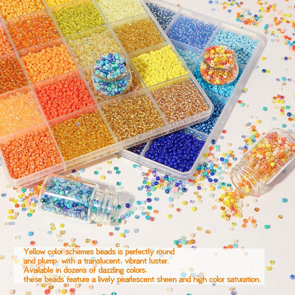 19200Pcs 2mm Glass Seed Beads Small Craft Beads 12/0 for DIY Bracelet Necklaces Crafting Jewelry Making Supplies(48 Colors, Yellow/Blue Series)