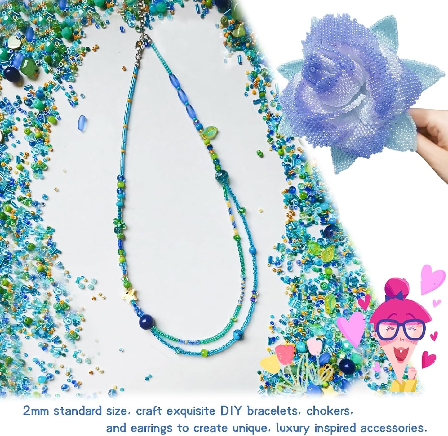 19200Pcs 2mm Glass Seed Beads Small Craft Beads 12/0 for DIY Bracelet Necklaces Crafting Jewelry Making Supplies(48 Colors, Yellow/Blue Series)