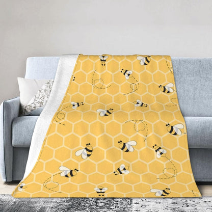 Yellow Honeycomb Bee Blanket Soft Lightweight Throw Blankets Cozy Flannel Bed Throws for Sofa Couch Travel Home Room Bedroom Decor Gifts for Boys Girls Kids Adults 50"x40"