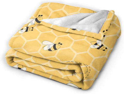 Yellow Honeycomb Bee Blanket Soft Lightweight Throw Blankets Cozy Flannel Bed Throws for Sofa Couch Travel Home Room Bedroom Decor Gifts for Boys Girls Kids Adults 50"x40"