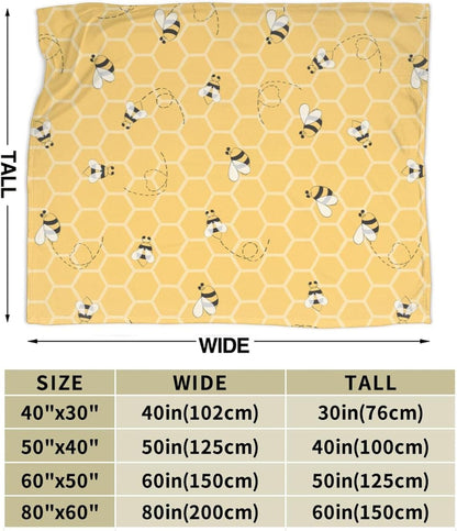 Yellow Honeycomb Bee Blanket Soft Lightweight Throw Blankets Cozy Flannel Bed Throws for Sofa Couch Travel Home Room Bedroom Decor Gifts for Boys Girls Kids Adults 50"x40"
