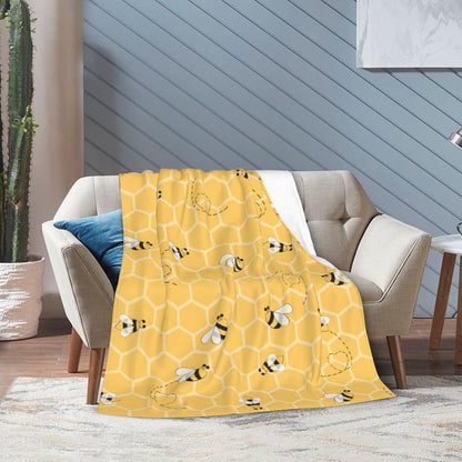 Yellow Honeycomb Bee Blanket Soft Lightweight Throw Blankets Cozy Flannel Bed Throws for Sofa Couch Travel Home Room Bedroom Decor Gifts for Boys Girls Kids Adults 50"x40"