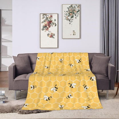 Yellow Honeycomb Bee Blanket Soft Lightweight Throw Blankets Cozy Flannel Bed Throws for Sofa Couch Travel Home Room Bedroom Decor Gifts for Boys Girls Kids Adults 50"x40"