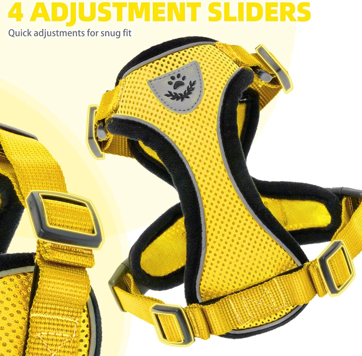 Cat Harness and Leash Set Escape Proof Reflective Cat Walking Harness Adjustable Soft Breathable Mesh Vest for Small Pets, Yellow, S