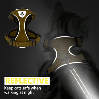 Cat Harness and Leash Set Escape Proof Reflective Cat Walking Harness Adjustable Soft Breathable Mesh Vest for Small Pets, Yellow, S