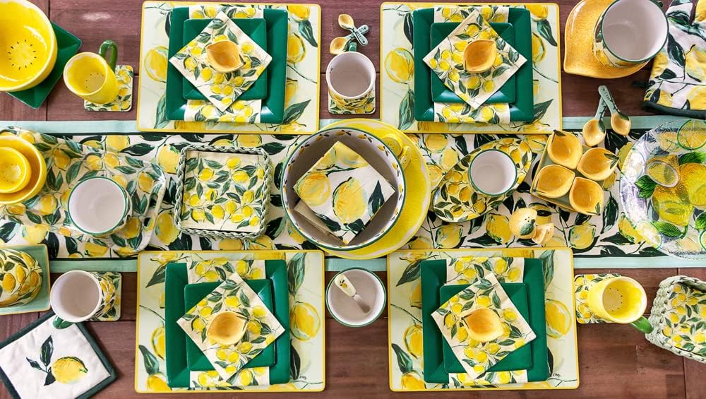 Coasters Cork Backed Coaster Set, 4" x 4", Painterly Lemons, 6-Count