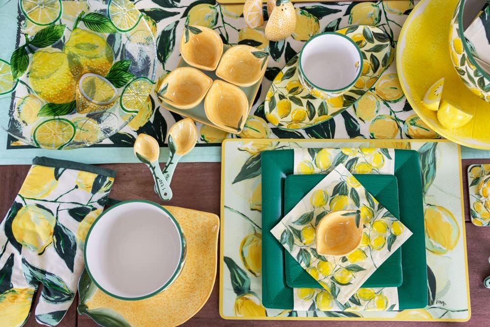 Coasters Cork Backed Coaster Set, 4" x 4", Painterly Lemons, 6-Count