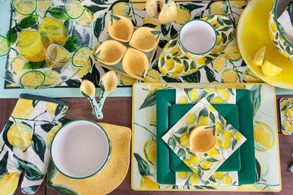 Coasters Cork Backed Coaster Set, 4" x 4", Painterly Lemons, 6-Count