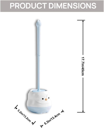 Penguin Toilet Brush and Holder Set - Cute Cartoon Long Handle Bathroom Cleaning Brush for Effective Home Use(Yellow)
