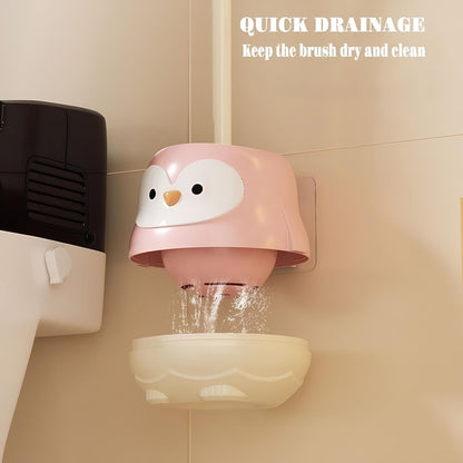 Penguin Toilet Brush and Holder Set - Cute Cartoon Long Handle Bathroom Cleaning Brush for Effective Home Use(Yellow)