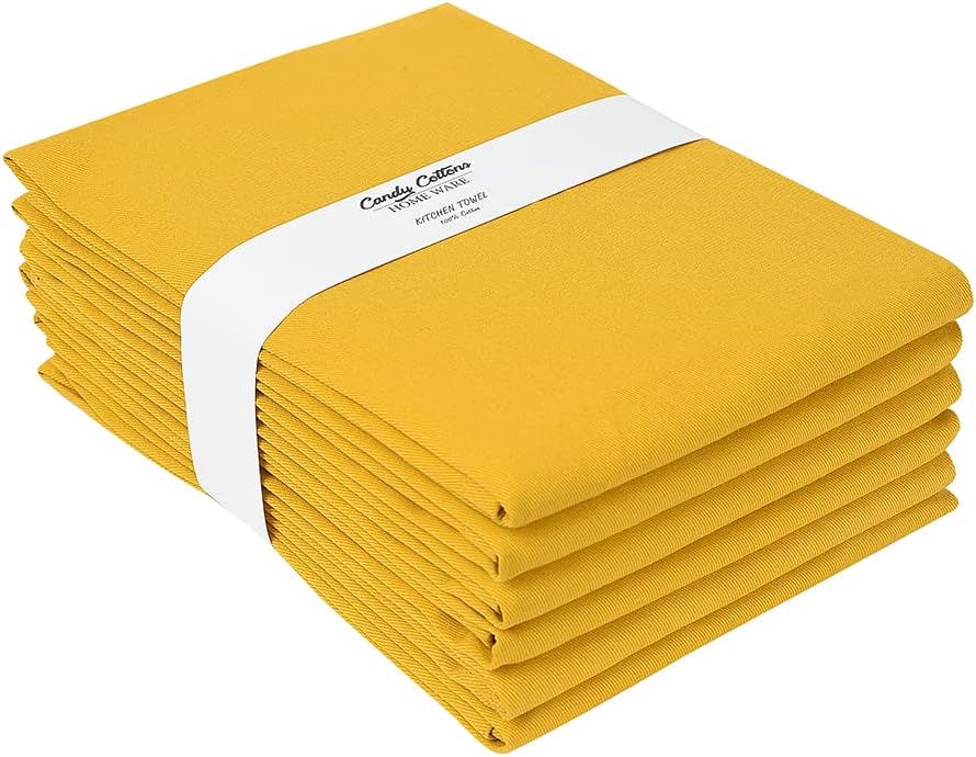 Mustard Yellow Kitchen Towels Classic Cotton Kitchen Dish Towels for Drying Spray Paint Sublimation Embroidery DIY Sewing 18x28 in Tea Towel Wrinkle Free Fade Resistant Fiesta 6 Pack