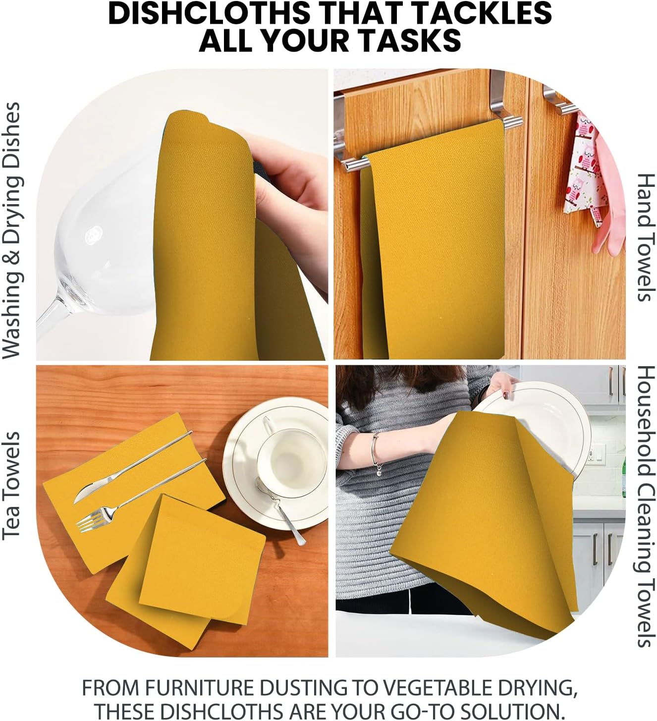 Mustard Yellow Kitchen Towels Classic Cotton Kitchen Dish Towels for Drying Spray Paint Sublimation Embroidery DIY Sewing 18x28 in Tea Towel Wrinkle Free Fade Resistant Fiesta 6 Pack