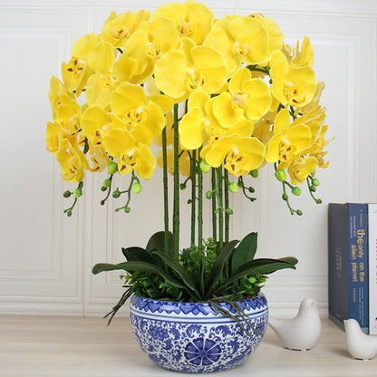 32 Inch Artificial Phalaenopsis Flowers 4 Pcs Artificial Orchid Flowers Fake Flowers Stem Plants for Home Décor (Yellow)