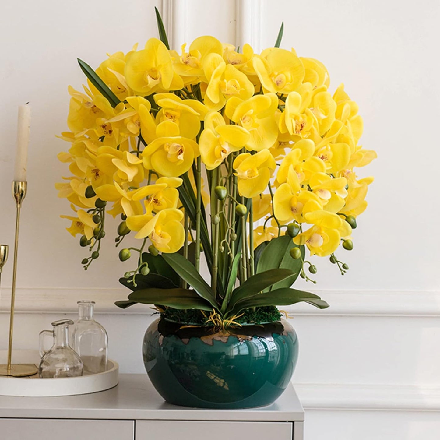 32 Inch Artificial Phalaenopsis Flowers 4 Pcs Artificial Orchid Flowers Fake Flowers Stem Plants for Home Décor (Yellow)