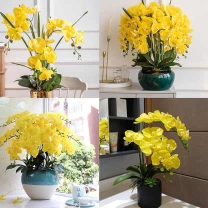 32 Inch Artificial Phalaenopsis Flowers 4 Pcs Artificial Orchid Flowers Fake Flowers Stem Plants for Home Décor (Yellow)