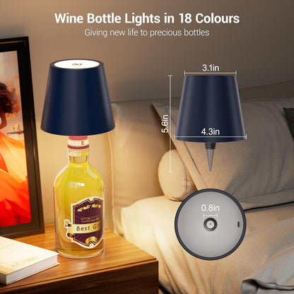Wireless Bottle Lamp, Wireless Bottle Lamp Shade with 6 Color Temperature, Rechargeable Stepless Dimming LED Wine Bottle Lights for Any Bottle, Desk Lamp for Bedroom Restaurant Bar -Yellow