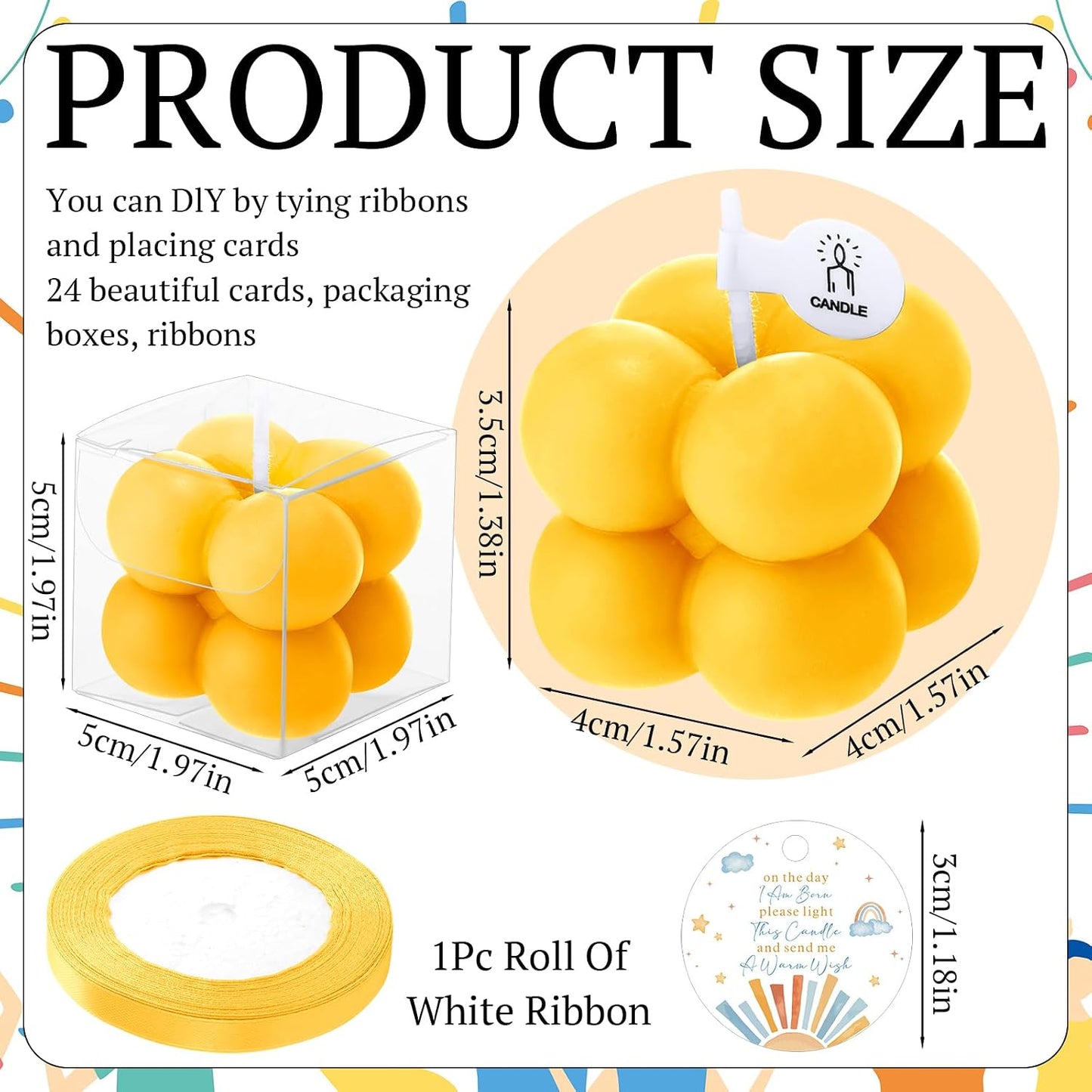 24 Sets Here Comes the Son Baby Shower Favors Small Bubble Candle for Guests Tea Candles Bulk with Stylish Ribbons Cards Gifts Party Decoration(Yellow, Sun)