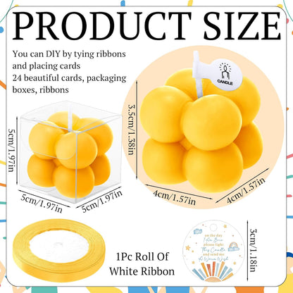 24 Sets Here Comes the Son Baby Shower Favors Small Bubble Candle for Guests Tea Candles Bulk with Stylish Ribbons Cards Gifts Party Decoration(Yellow, Sun)