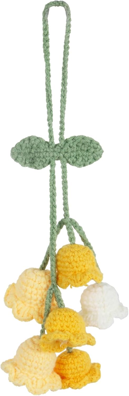Crochet Flower Car Hanging Ornaments Yellow Rearview Mirror Hanging Accessories for Women and Girls Cute Crochet Tulip Hanging Plant Decor for Decoration Pendant Car Accessories Pendant