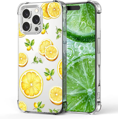 Compatible with iPhone 16 Pro Case Lemon Style, Cute Cartoon Fruits Pattern Flexible TPU Protective Clear Case for iPhone 16 Pro