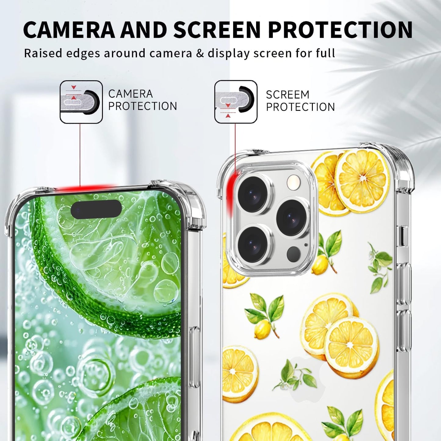 Compatible with iPhone 16 Pro Case Lemon Style, Cute Cartoon Fruits Pattern Flexible TPU Protective Clear Case for iPhone 16 Pro