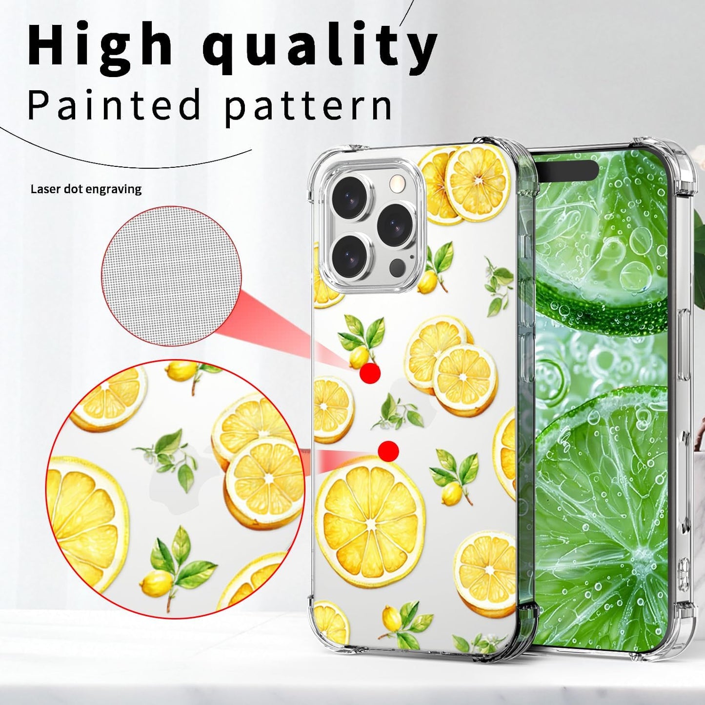 Compatible with iPhone 16 Pro Case Lemon Style, Cute Cartoon Fruits Pattern Flexible TPU Protective Clear Case for iPhone 16 Pro