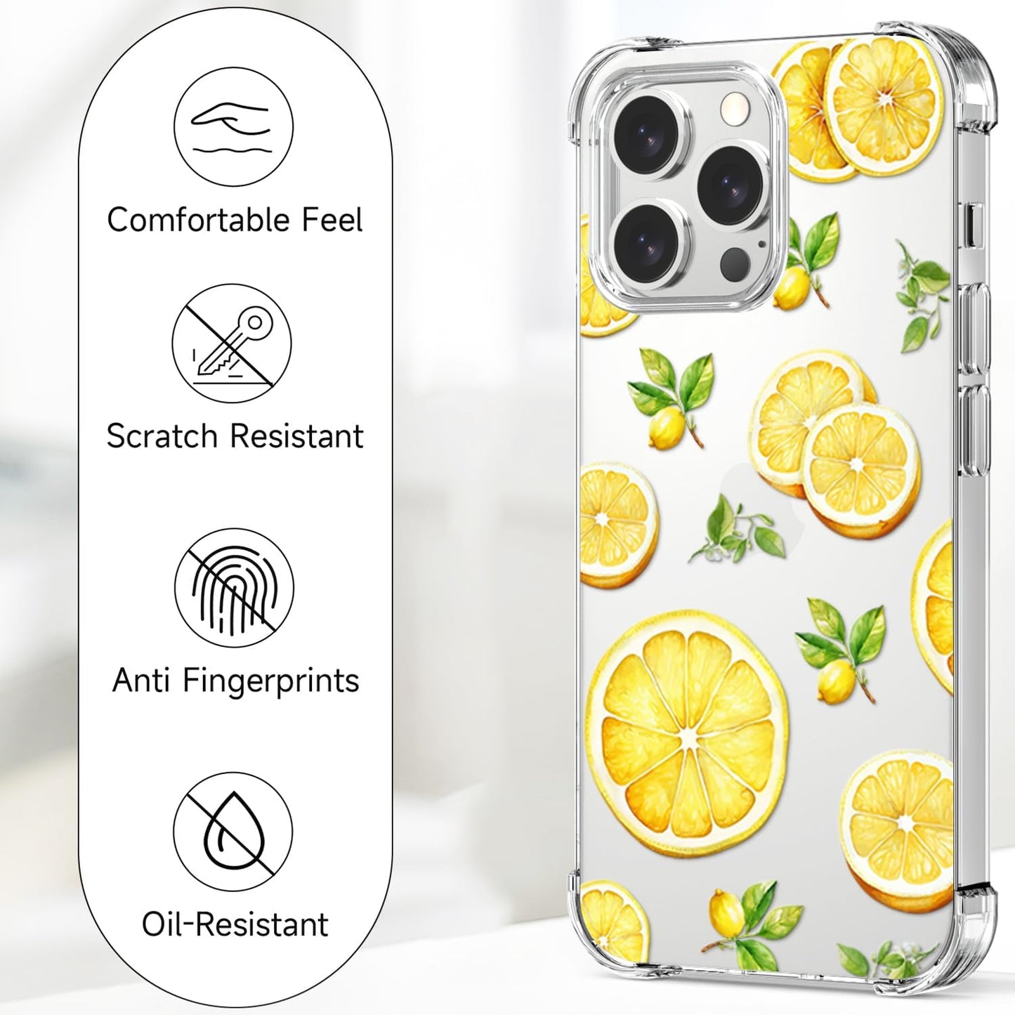 Compatible with iPhone 16 Pro Case Lemon Style, Cute Cartoon Fruits Pattern Flexible TPU Protective Clear Case for iPhone 16 Pro