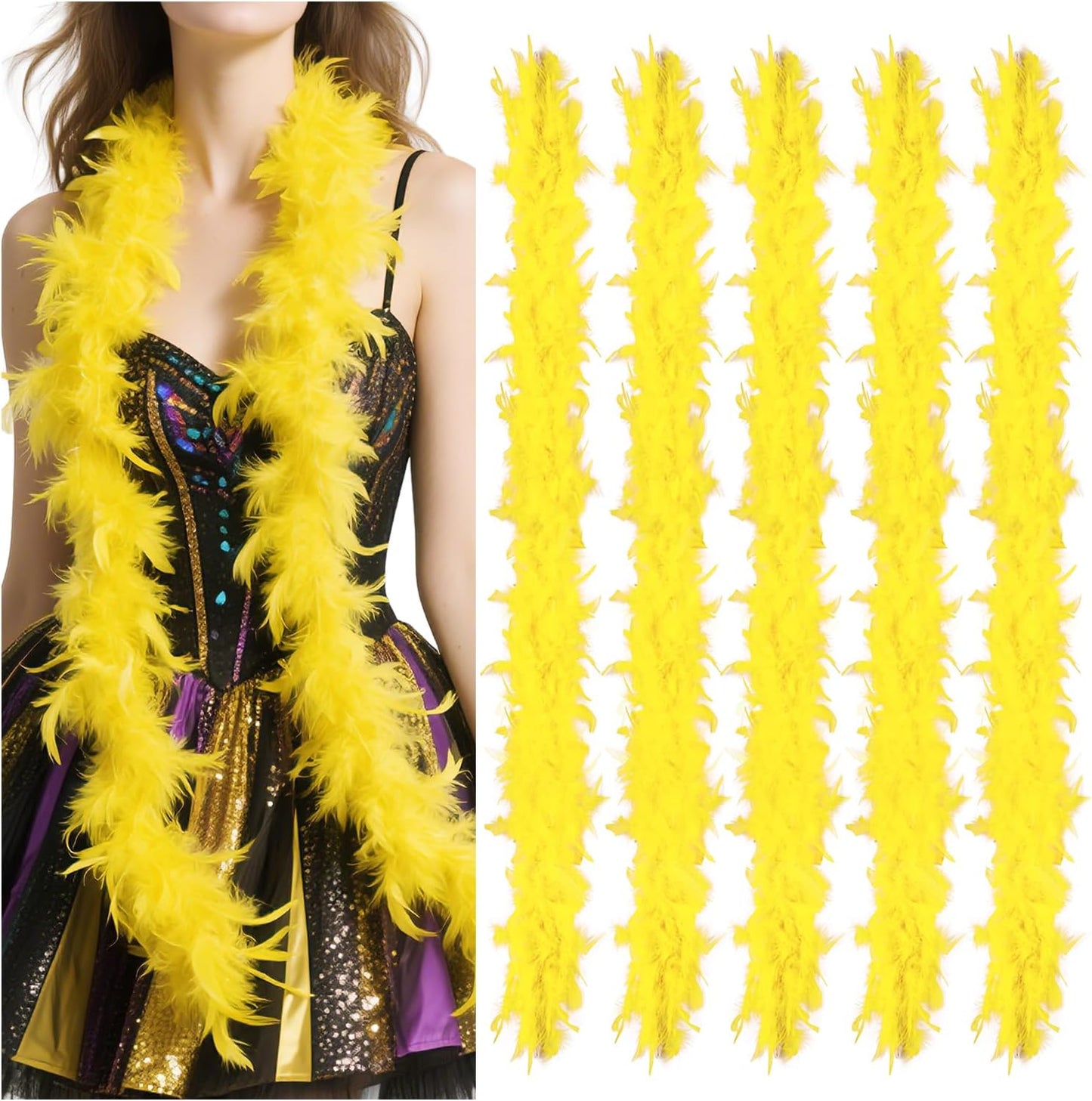 5pcs Chandelle Turkry Feather Boa 1.64 Yards 30g for Halloween Costume Dancing Party Halloween Costume Decoration