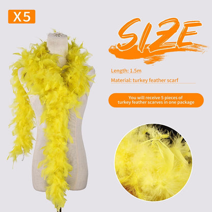 5pcs Chandelle Turkry Feather Boa 1.64 Yards 30g for Halloween Costume Dancing Party Halloween Costume Decoration