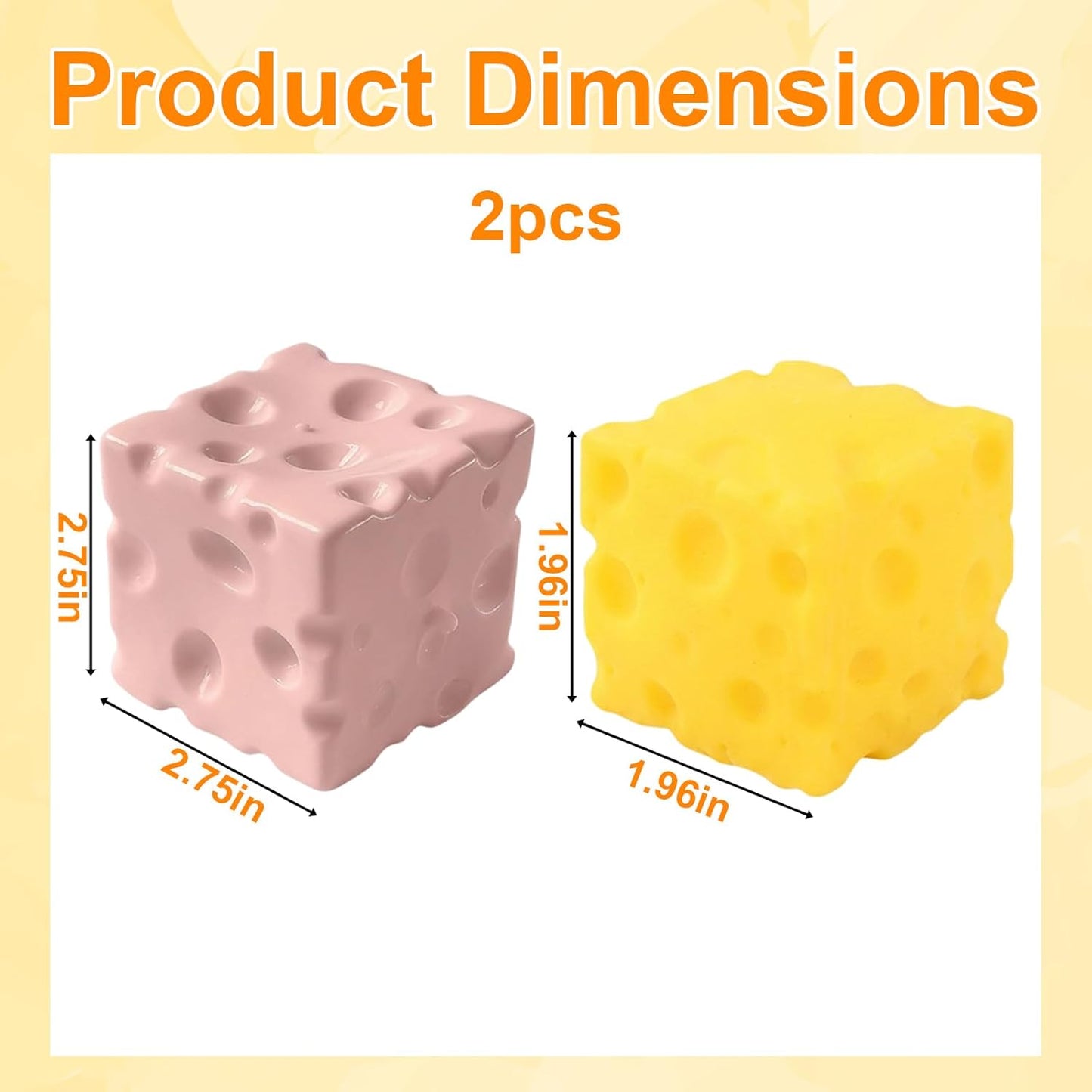 Cheese Squishy, Big Squishy Cheese for Stress Relief, 2 Pcs Fidget Squishy with Pink and Yellow for Adults, Slow Rise Squishies for Party, Gifts for Birthday
