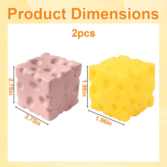 Cheese Squishy, Big Squishy Cheese for Stress Relief, 2 Pcs Fidget Squishy with Pink and Yellow for Adults, Slow Rise Squishies for Party, Gifts for Birthday