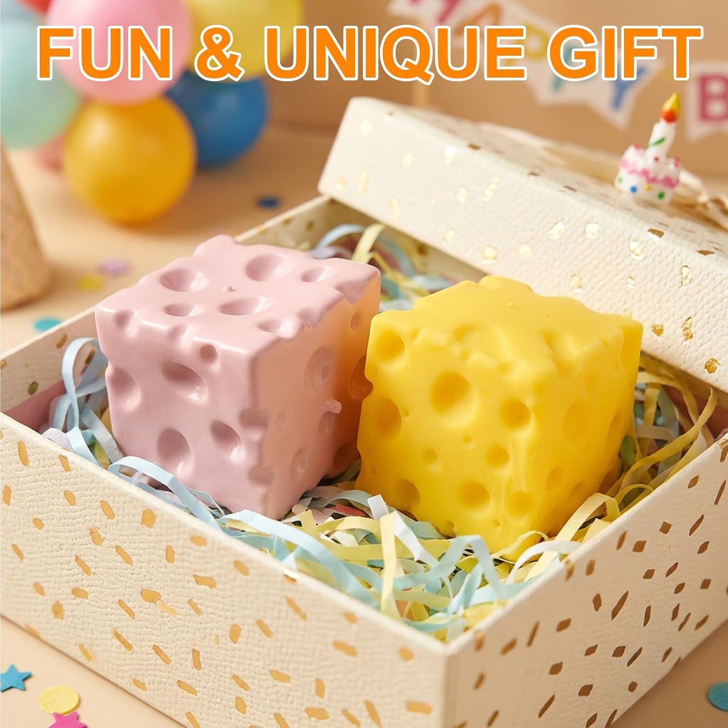 Cheese Squishy, Big Squishy Cheese for Stress Relief, 2 Pcs Fidget Squishy with Pink and Yellow for Adults, Slow Rise Squishies for Party, Gifts for Birthday