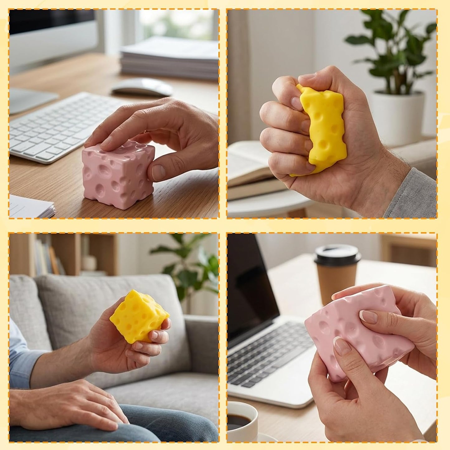 Cheese Squishy, Big Squishy Cheese for Stress Relief, 2 Pcs Fidget Squishy with Pink and Yellow for Adults, Slow Rise Squishies for Party, Gifts for Birthday