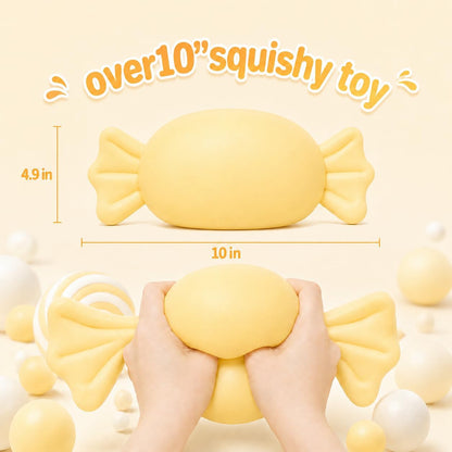 Jumbo Candy Squishy Toy, 10-Inch Oversized Squeeze Fidget with Soft Flour-Like Filling, 3-Second Slow Rise TPR Stress Relief Sensory Toy for Kids, Teens and Adults, Birthday, Yellow