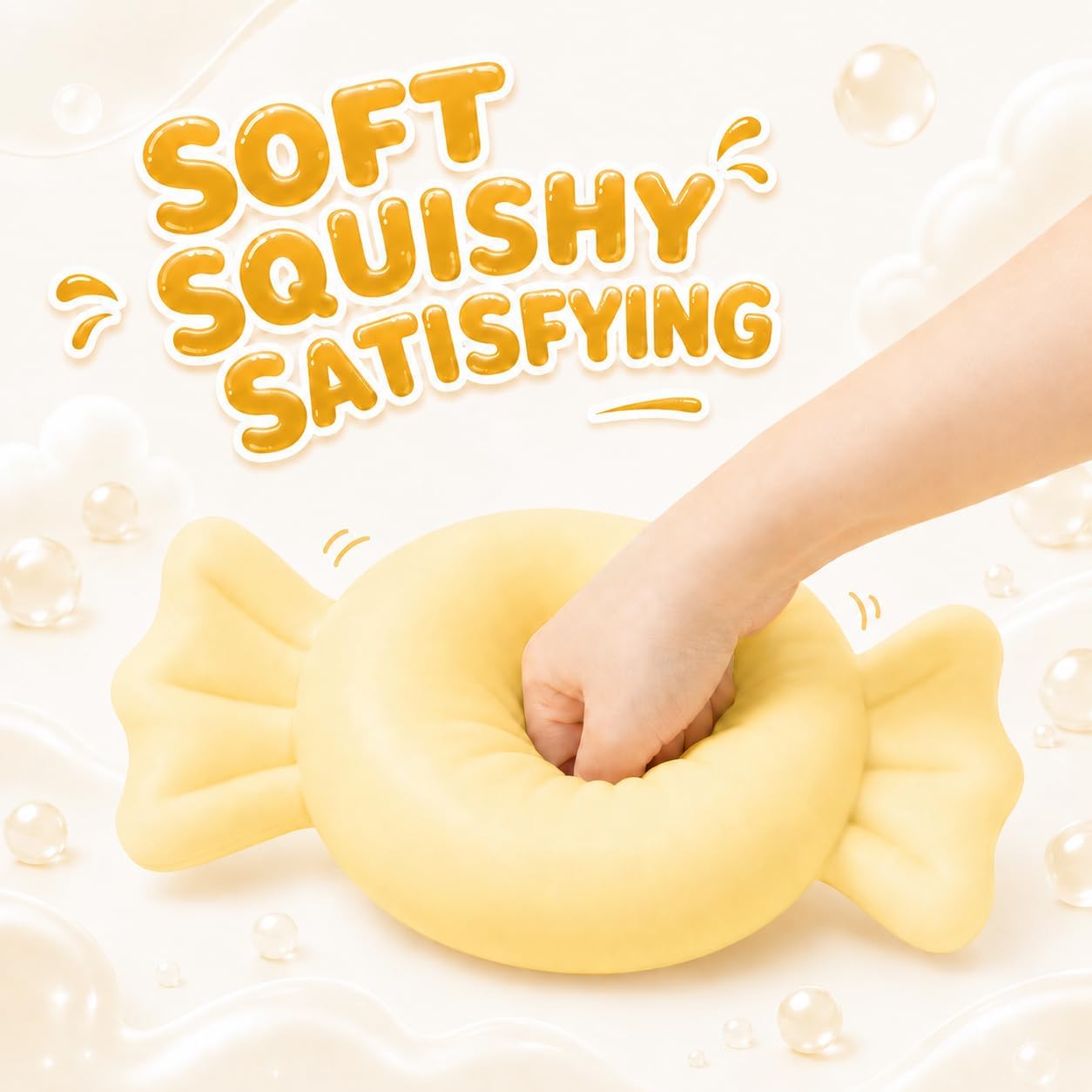 Jumbo Candy Squishy Toy, 10-Inch Oversized Squeeze Fidget with Soft Flour-Like Filling, 3-Second Slow Rise TPR Stress Relief Sensory Toy for Kids, Teens and Adults, Birthday, Yellow