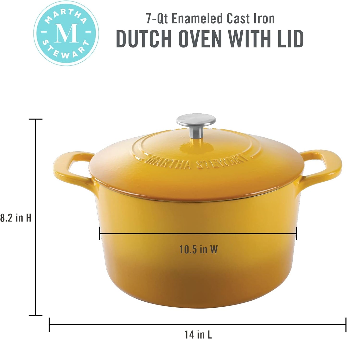 Gatwick 7-Quart Enamel Cast Iron Dutch Oven Pot with Lid – Yellow – Heavy-Duty Dutch Oven for Slow Cooking, Braising & Baking