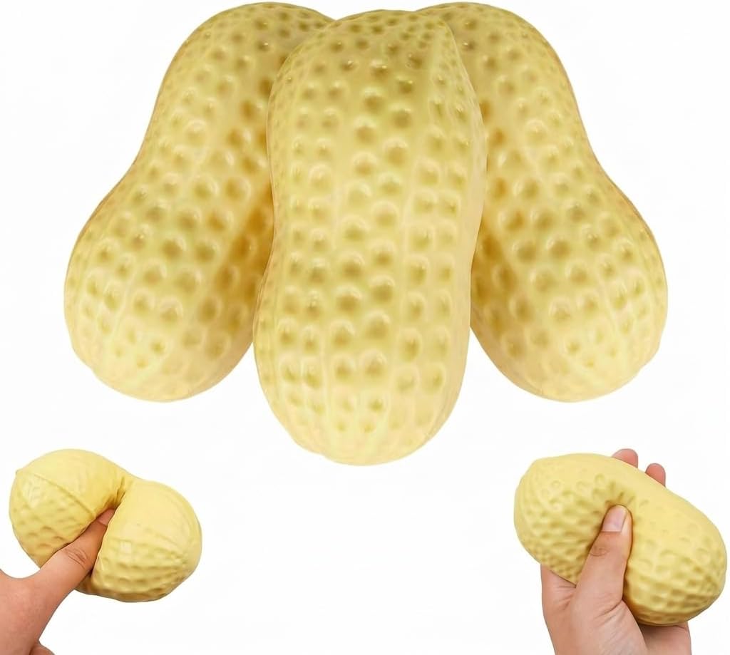 Jumbo Peanut Squishy Toy - Soft Slow Rising Stress Relief Fidget Toy, Cute Food Sensory Toy for Anxiety Relief, Desk Toys Stocking Stuffers Birthday Gift for Adults, Yellow (3PCS)