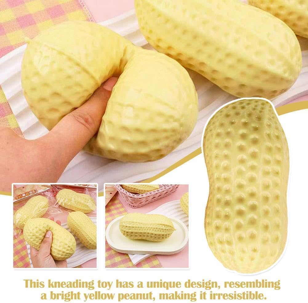 Jumbo Peanut Squishy Toy - Soft Slow Rising Stress Relief Fidget Toy, Cute Food Sensory Toy for Anxiety Relief, Desk Toys Stocking Stuffers Birthday Gift for Adults, Yellow (3PCS)