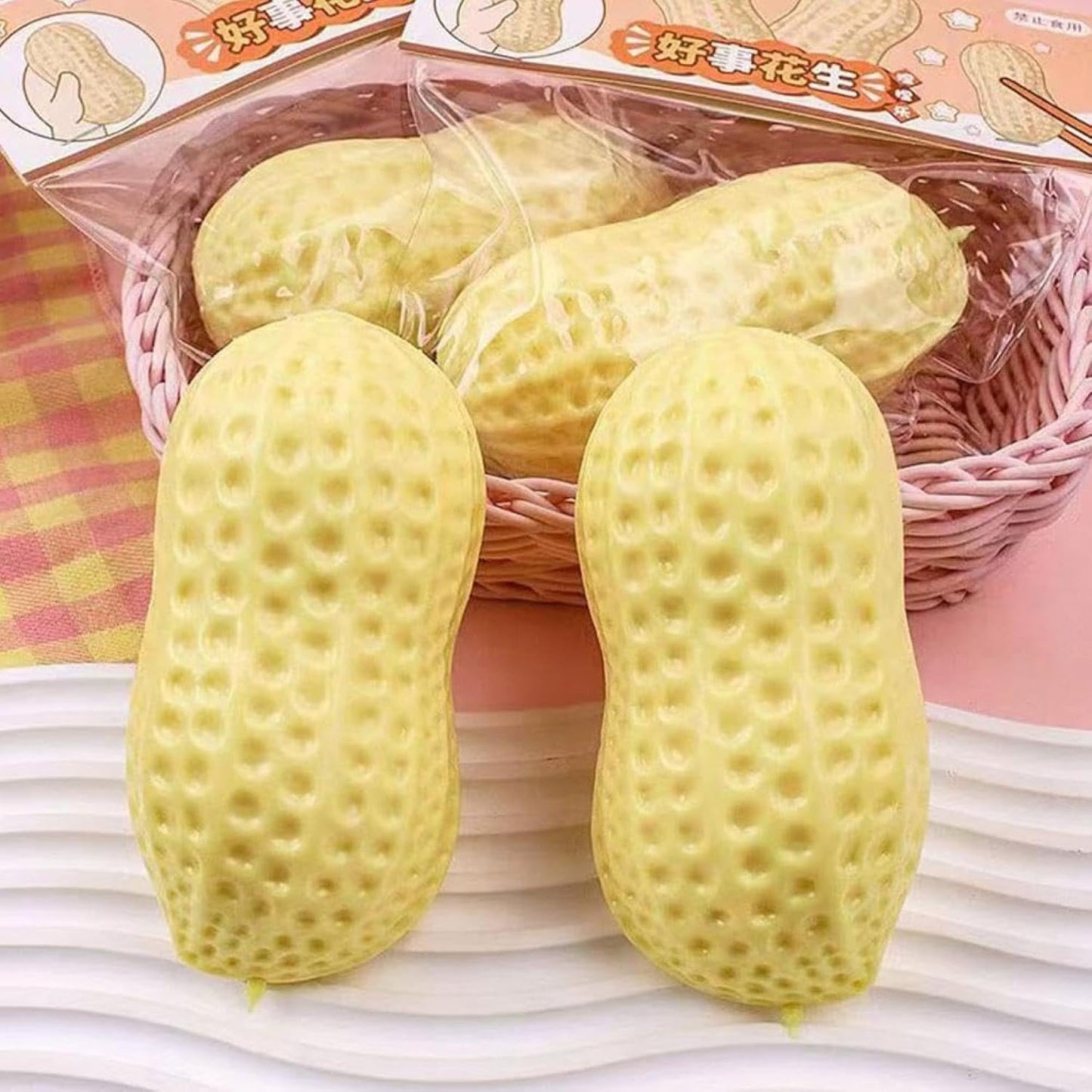 Jumbo Peanut Squishy Toy - Soft Slow Rising Stress Relief Fidget Toy, Cute Food Sensory Toy for Anxiety Relief, Desk Toys Stocking Stuffers Birthday Gift for Adults, Yellow (3PCS)