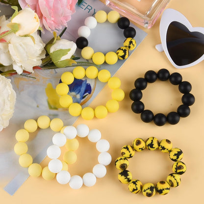 100 Pcs 15mm Silicone Beads for Keychain Making, Yellow Black Round Beads for Bracelets Beadable Pens Decorations Crafts Making Party Favours Supplies