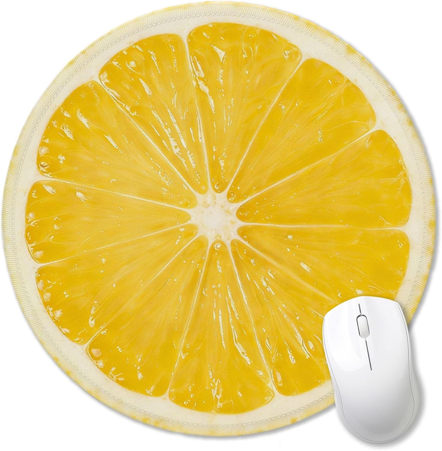 Lemon Slice Mouse Pad for Desk, Yellow Summer Tropical Fresh Fruit Citrus Round Mousepads with Anti-Slip Rubber Base for Computer Laptop Home Office Desk Accessories, 7.9x7.9 Inch
