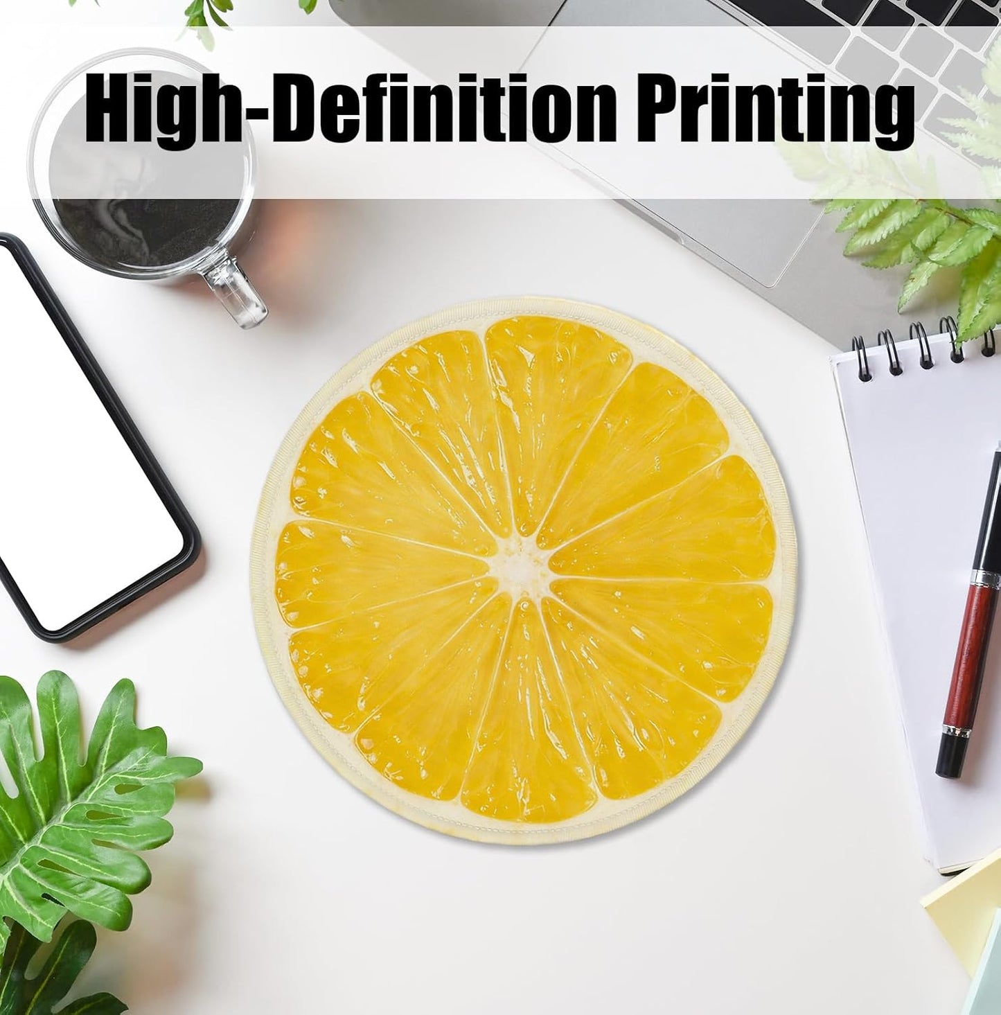 Lemon Slice Mouse Pad for Desk, Yellow Summer Tropical Fresh Fruit Citrus Round Mousepads with Anti-Slip Rubber Base for Computer Laptop Home Office Desk Accessories, 7.9x7.9 Inch
