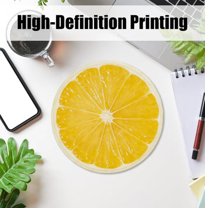 Lemon Slice Mouse Pad for Desk, Yellow Summer Tropical Fresh Fruit Citrus Round Mousepads with Anti-Slip Rubber Base for Computer Laptop Home Office Desk Accessories, 7.9x7.9 Inch