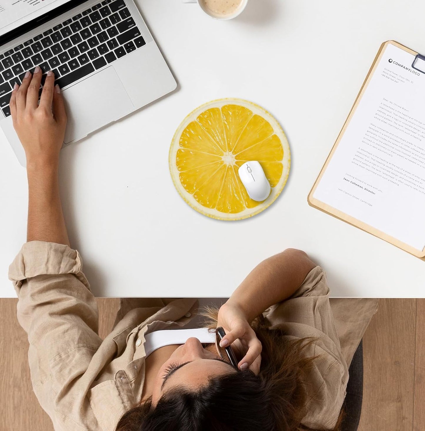 Lemon Slice Mouse Pad for Desk, Yellow Summer Tropical Fresh Fruit Citrus Round Mousepads with Anti-Slip Rubber Base for Computer Laptop Home Office Desk Accessories, 7.9x7.9 Inch