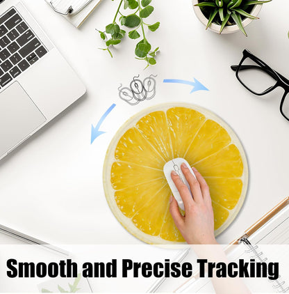 Lemon Slice Mouse Pad for Desk, Yellow Summer Tropical Fresh Fruit Citrus Round Mousepads with Anti-Slip Rubber Base for Computer Laptop Home Office Desk Accessories, 7.9x7.9 Inch