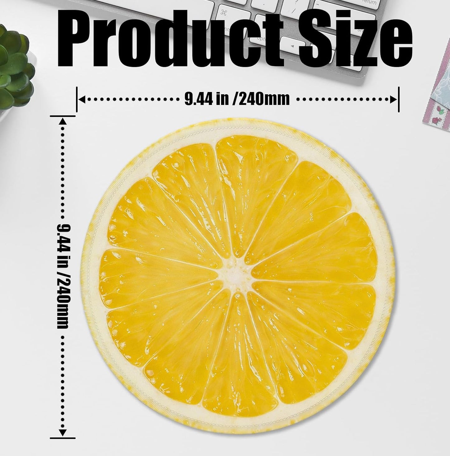 Lemon Slice Mouse Pad for Desk, Yellow Summer Tropical Fresh Fruit Citrus Round Mousepads with Anti-Slip Rubber Base for Computer Laptop Home Office Desk Accessories, 7.9x7.9 Inch