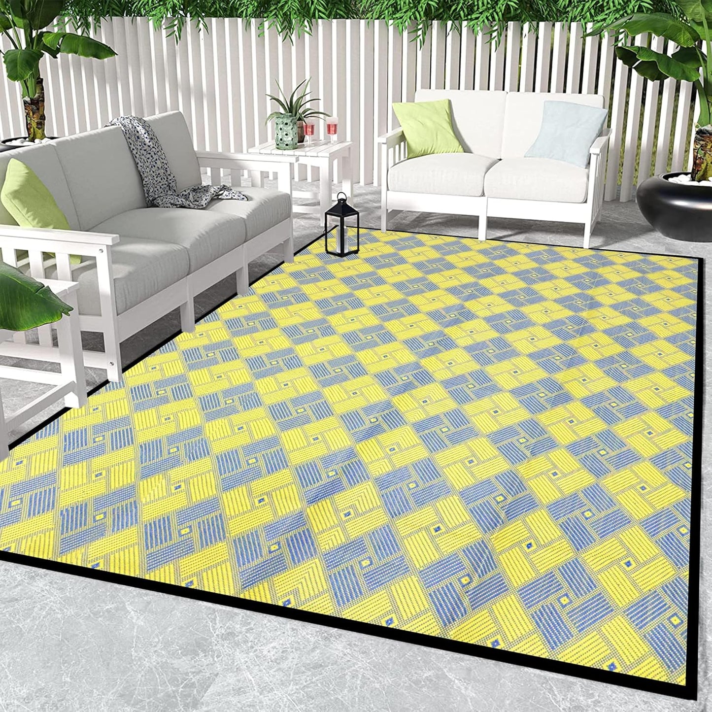 Outdoor Patio Rug (7 x 5 feet) - Weatherproof, Indoor and Outdoor Use, Ideal for Garden, Camping, Balcony Carpet, Backyard, Lightweight and Foldable
