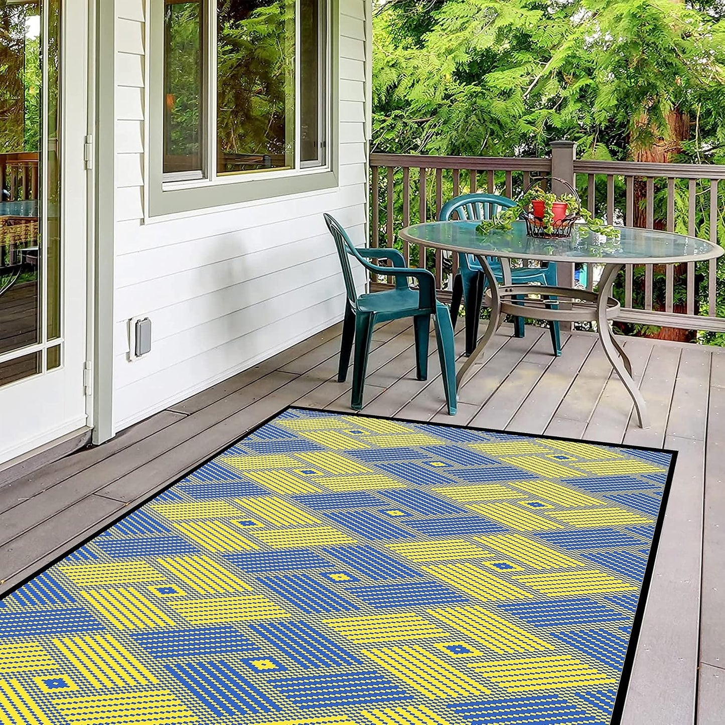 Outdoor Patio Rug (7 x 5 feet) - Weatherproof, Indoor and Outdoor Use, Ideal for Garden, Camping, Balcony Carpet, Backyard, Lightweight and Foldable