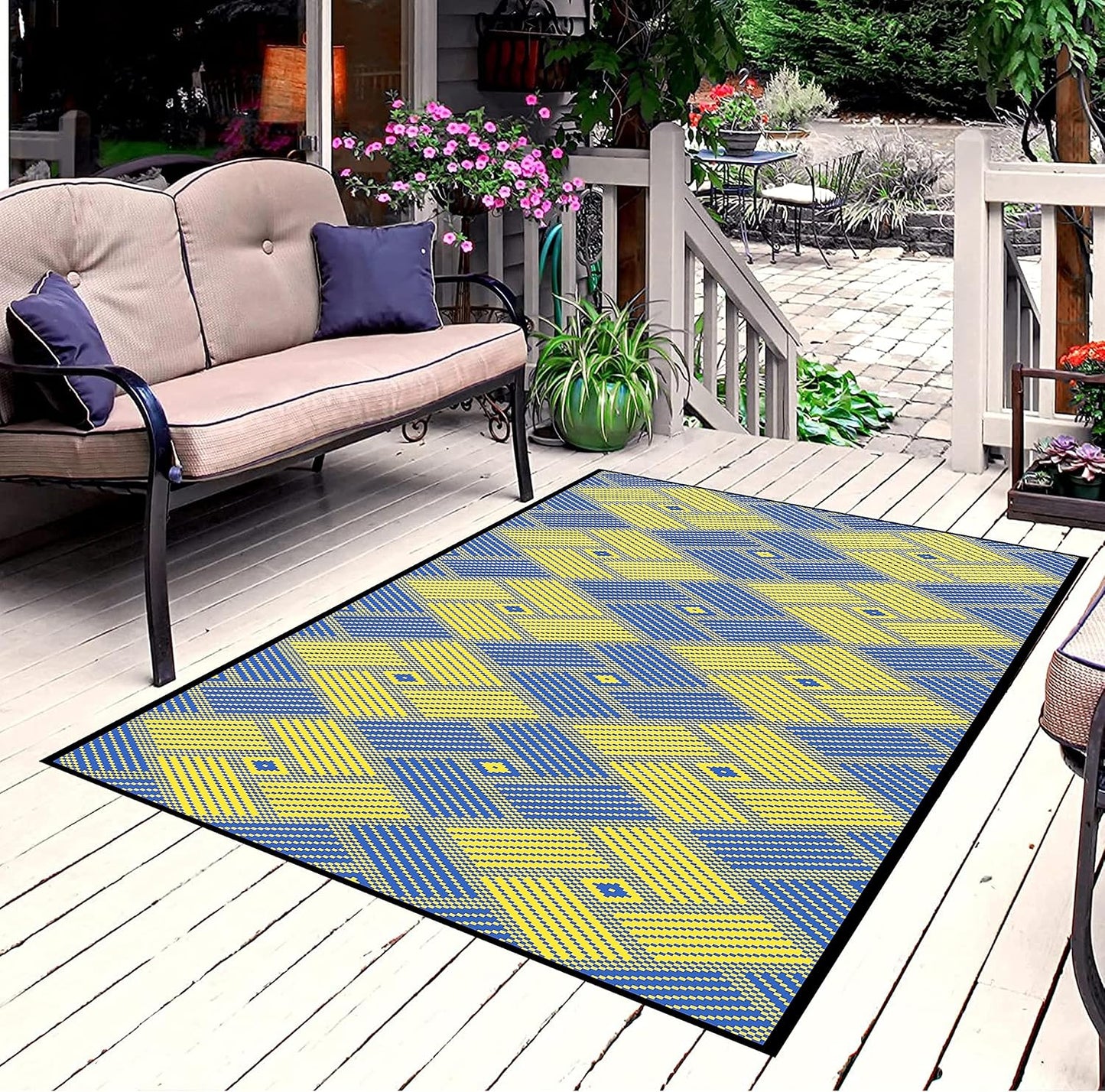 Outdoor Patio Rug (7 x 5 feet) - Weatherproof, Indoor and Outdoor Use, Ideal for Garden, Camping, Balcony Carpet, Backyard, Lightweight and Foldable