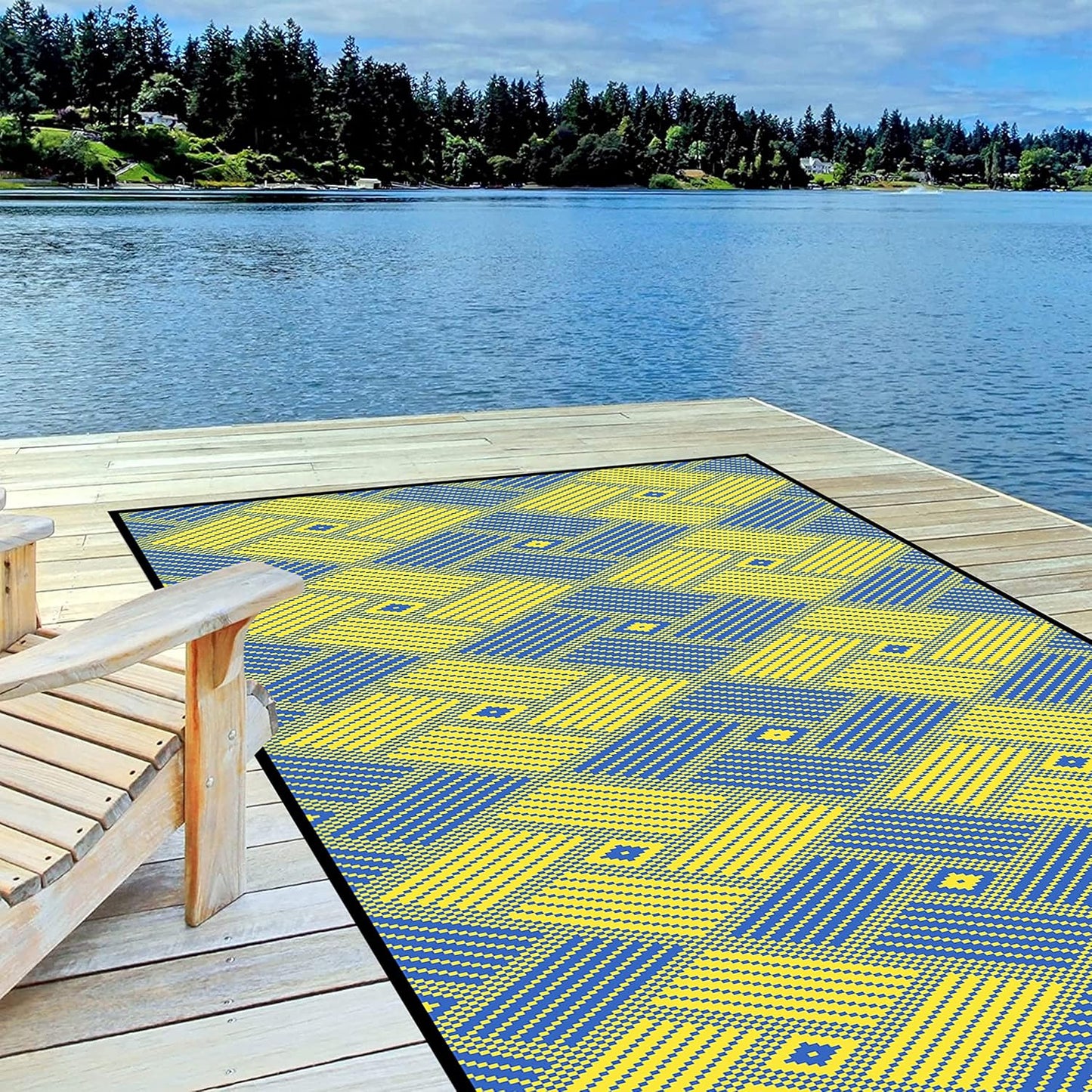 Outdoor Patio Rug (7 x 5 feet) - Weatherproof, Indoor and Outdoor Use, Ideal for Garden, Camping, Balcony Carpet, Backyard, Lightweight and Foldable